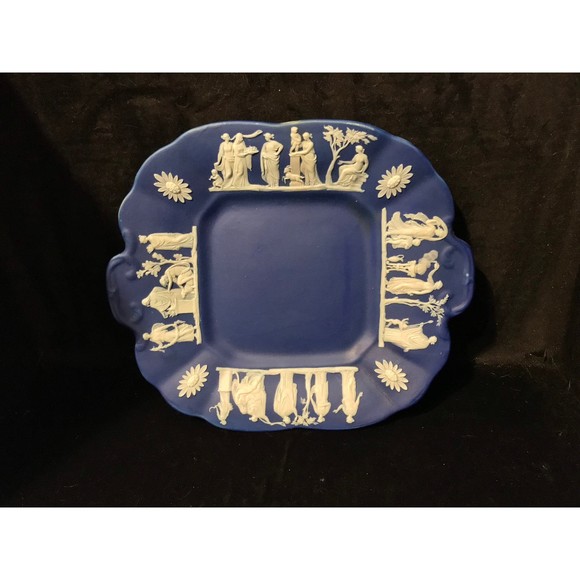 Other - Antique 1878 Wedgwood Cobalt Blue Jasperware Large Plate Sacrifice Figures